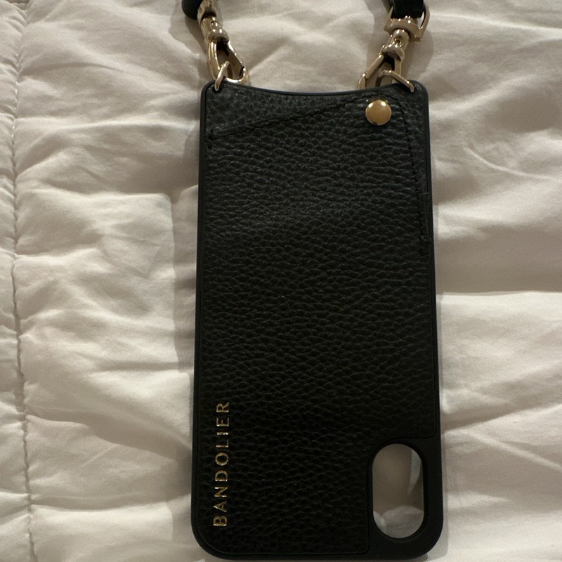 Bandolier Black Pebbled Leather Crossbody Case for Apple w Strap Card Pocket