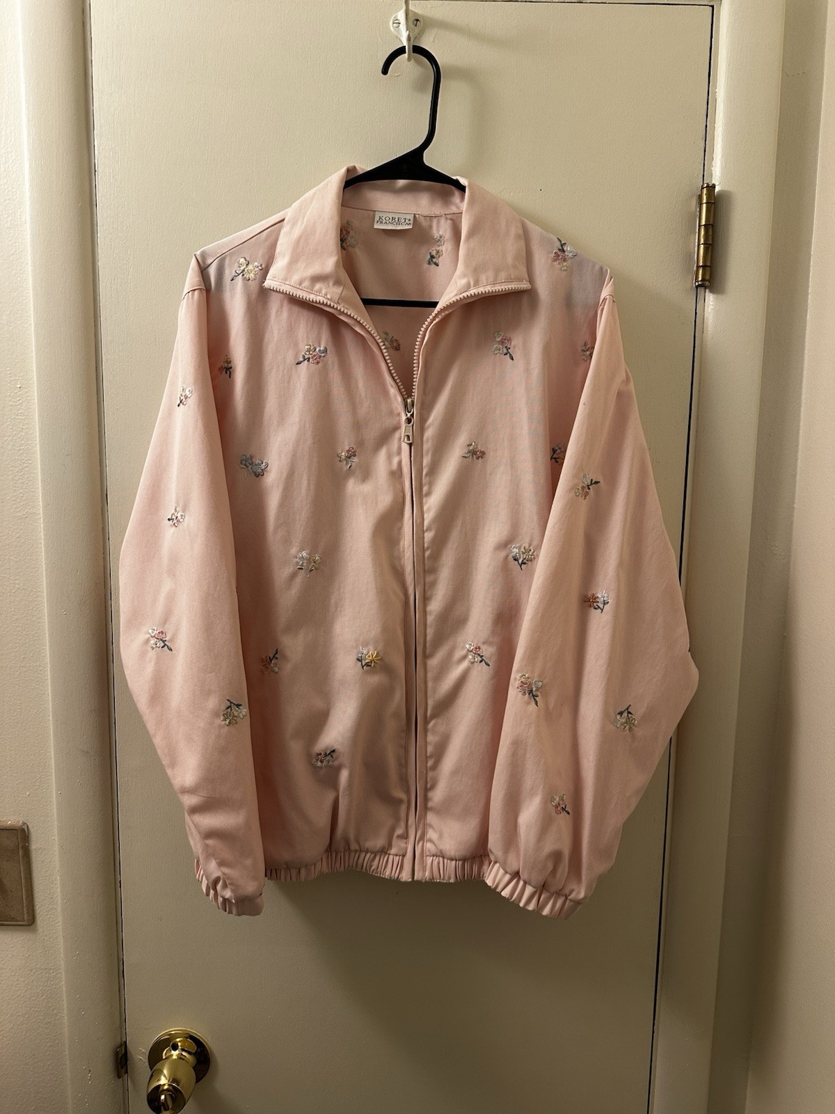 Vintage Koret Francisca Pink Floral Embroidered Bomber Jacket
