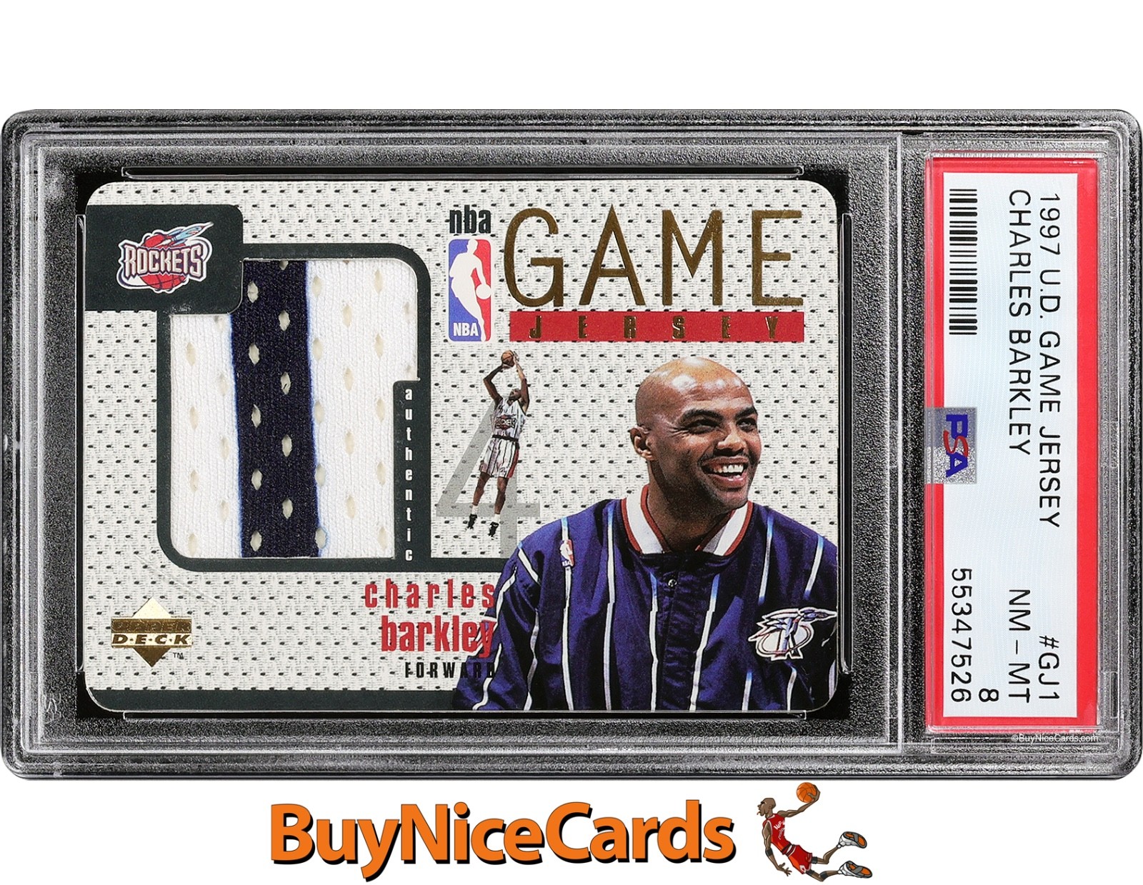 1997 Charles Barkley Upper Deck Game Jersey 2 Color Patch #GJ1 PSA 8 Pop 2