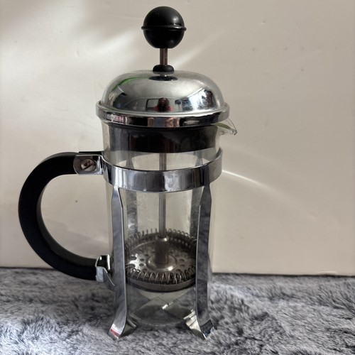 Bodum Glass French Press Single Serve Coffee Maker Small 1 Cup Chrome Black - Afbeelding 1 van 4