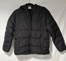 Swiss Tech Youth Large 10/12 Puffy Black Winter Coat Quilted with Hood