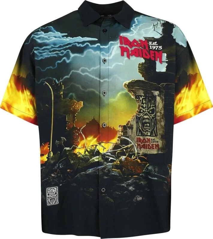 Iron Maiden Men’s Short Sleeve Shirt Multicolor Allover Print Official Licensed