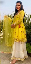 Latest New Yellow Crepe Silk Top Palazzo With Dupatta For Women And Girls