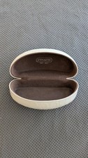 COACH Designer Large Hard Clam Shell Eye Glass Case Beige Embossed Great cond.