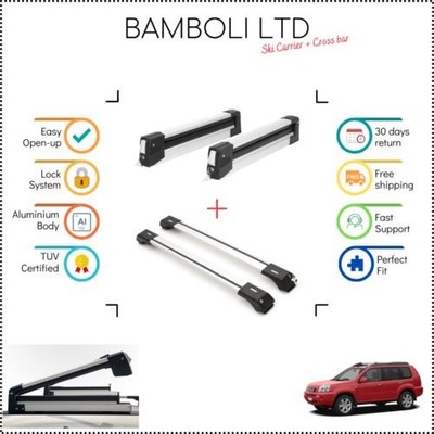 Bamboli 29.5'' Ski Carrier & Silver Cross Bar Set For Nissan X-Trail 01-07 4pcs