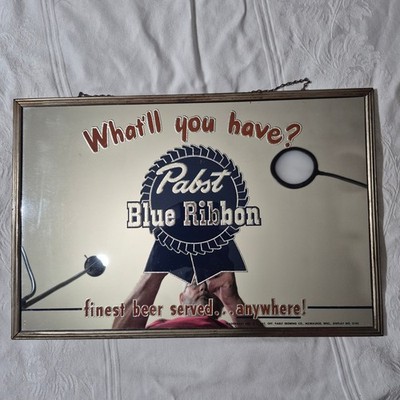 超希少‼︎Blue Ribbon BEER木製看板 Pabst Blue Ribbon Beer mirror sign #2193 What'll you have? reverse
