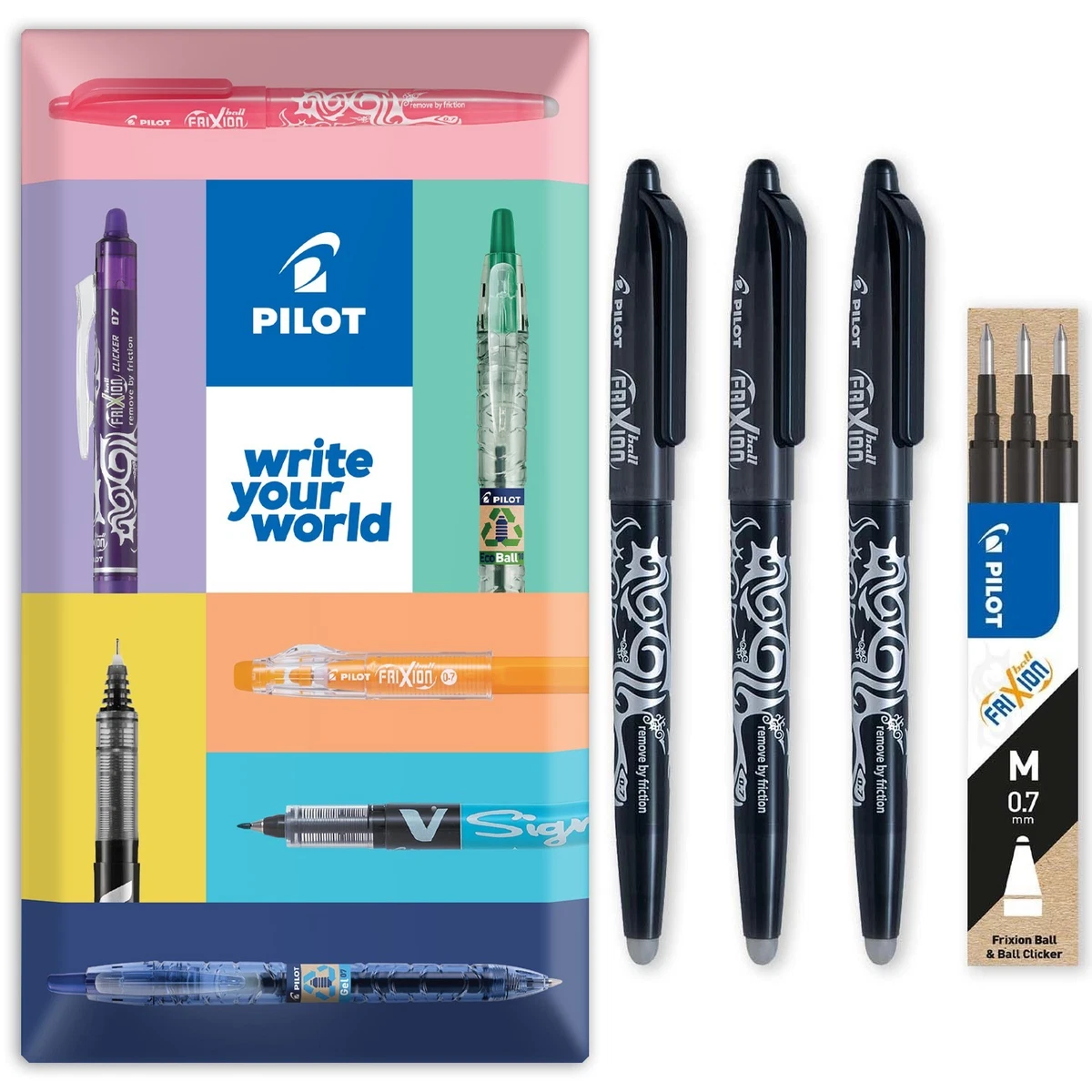 Pilot Frixion Clicker inchiostro gel cancellabile 3 penne + 1 omaggio + 3 Refill gratuiti. Punta media cancellabile inchiostro gel BONUS PACK