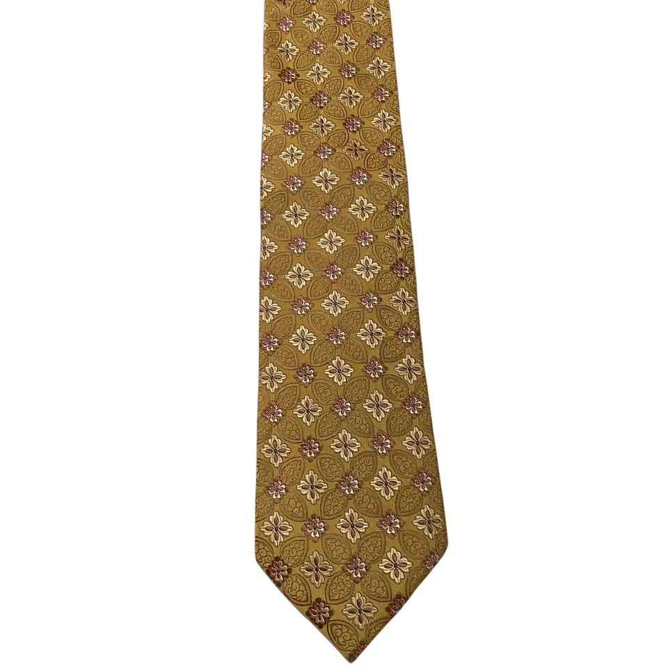 Corbata para hombre ERMENEGILDO ZEGNA 100 % seda ITALIA lujo geométrica dorada/marrón usada en excelente estado Foto 2 de 3