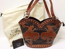 American West Brand Rodeo Bronco Leather Purse - Black & Brown - Never Used