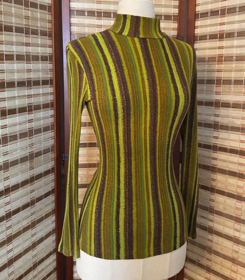 Vintage Morgan De Toi Striped Stretchy Long Sleeve Mock Neck Blouse Women’s XS - Image 3 of 4
