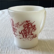 Fire King Milk Glass Mug Davy Crockett White Red Glossy Decorated