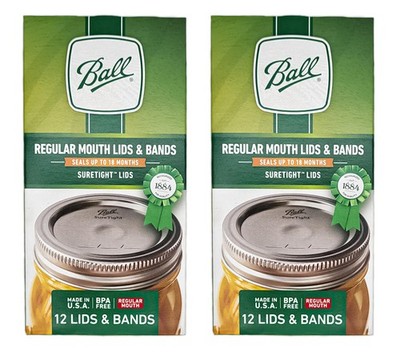 Ball Regular Mouth Lids and Bands - 12 Lids per Pack (2 Pack) - Fits Kerr Mas...