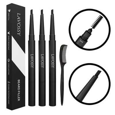 3 Pack Light Brown Beard Pencil, Blending Brush, Long Lasting, Water Proof Pen