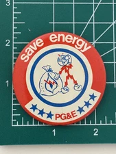 Vintage Pinback Button Save Energy PG&E Retro Pin RARE