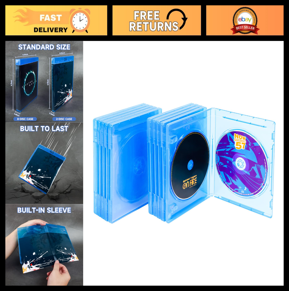 10 Pack Double 2-Disc Blu-Ray Cases, Multi-Disc Holder, Blue