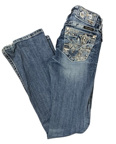 Miss Me Girls' Embellished Jeans Boot Rhinestone Pockets Bling Kids Size 10