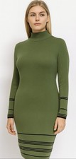 Ann Taylor Green Knit Midi Sweater Dress Long Sleeve Bodycon Office Chic Small