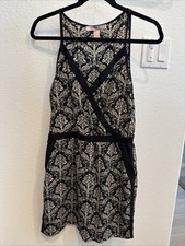 Black & Cream Damask Sleeveless Dress with Wrap Front