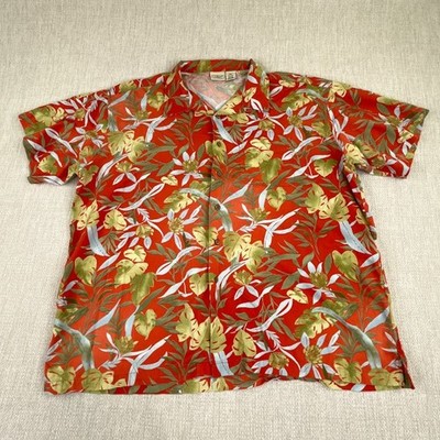LL Bean Rayon Loop Collar Button Up Shirt Men 2XL Floral Hawaiian Relaxed Resort