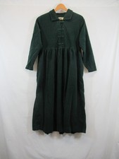 Vintage 90s Eddie Bauer Corduroy Dress Petite 16P Green Modest Pockets HEMMED