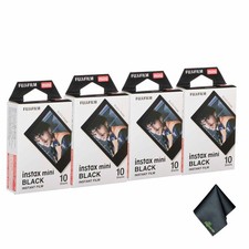 4xFUJIFILM INSTAX MINI Black Instant Film 10 Exposures , Microfiber Cleaning