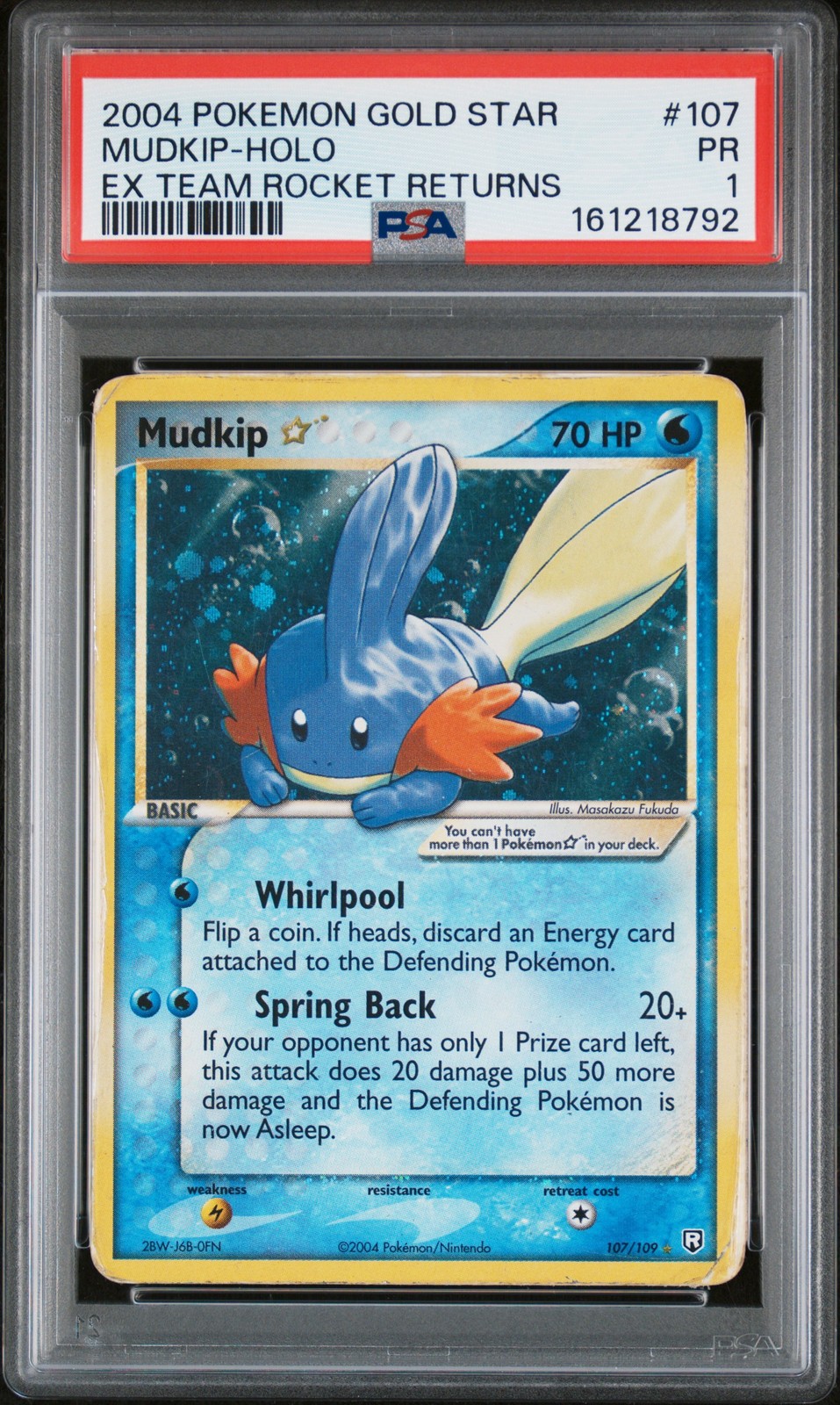 2004 POKEMON EX TEAM ROCKET RETURNS GOLD STAR #107 MUDKIP-HOLO PSA 1