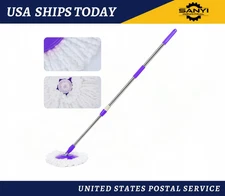 Spin Mop Handle Pole Floor Mop 360° Rotating Cleaning Tool with 2 Mop Heads