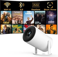 [Electronic Focus with Short Throw]  Mini Projector with Wifi 6 and Bluetooth, A