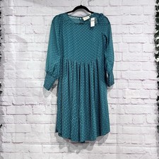 Maeve By Anthropologie Dress Size 2 Green Swiss Dot Long Sleeve Pleated New