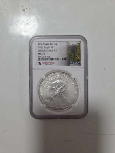 2021 American Silver Eagle T-2 US State Series Washington, MS70 NGC