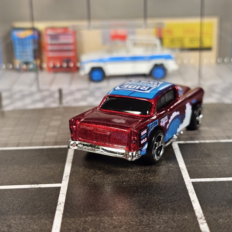 Hot Rod Cars Rides Hot Wheels '55 Chevy Surf N Fun Ride Yourself Wild Red Maroon 1955 Hot ...