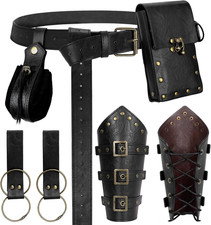 Renaissance Belt Pouch Medieval Viking Leather Bracers Set - Pirate Costume