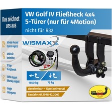 ANHÄNGERKUPPLUNG abnehmbar für VW Golf IV 4Motion 4x4 98-03 +13polig E-Satz ABE