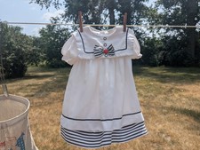 Vintage Sears 2T Toddler Girls Sailor Dress Nautical White Black Rose