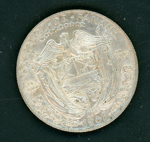 MONETA ARGENTO PANAMA 1962 1/2 BALBOA (0,3617 oz) - KM# 12,2 - COME DA FOTO - Foto 2 di 2