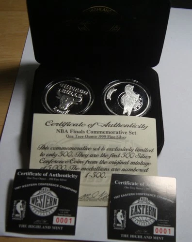 1997 2 1 oz Silver Coin Set - CHAMPIONS Bulls & JAZZ - Serial #1 - No Reserve!
