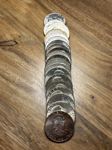 Roll Of 20 Franklin Silver Half Dollars - Dates From 50s, 60s - UNC - BU Toned🌈
