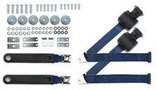 1964-75 Buick Dark Blue Shoulder Belt Kit 12" Pushbutton Buckles & Hardware