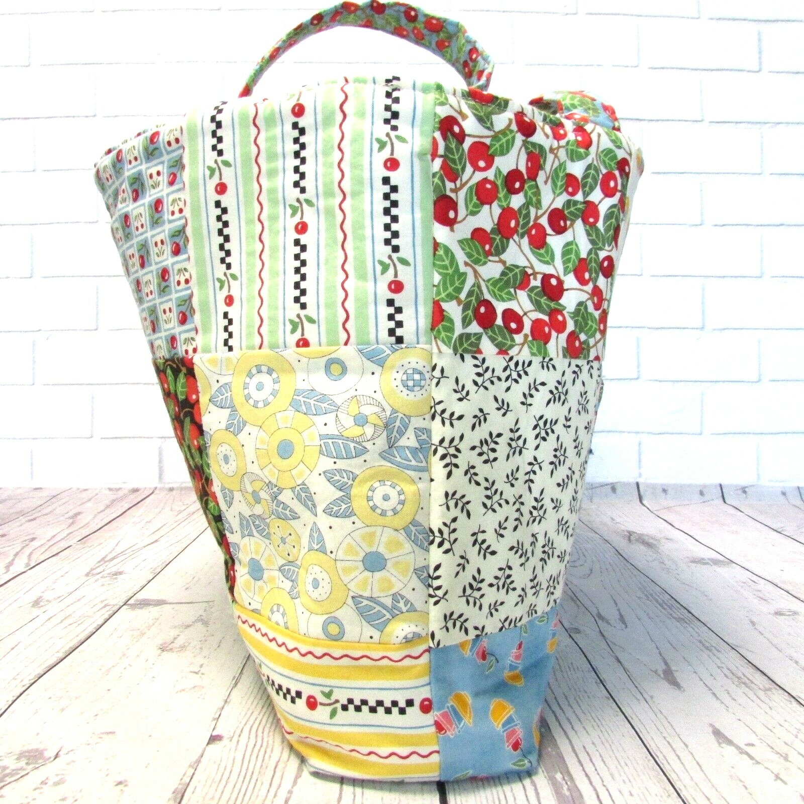 Patchwork Purse Tote Bag CHERRIES Multicolor Cott… - image 5