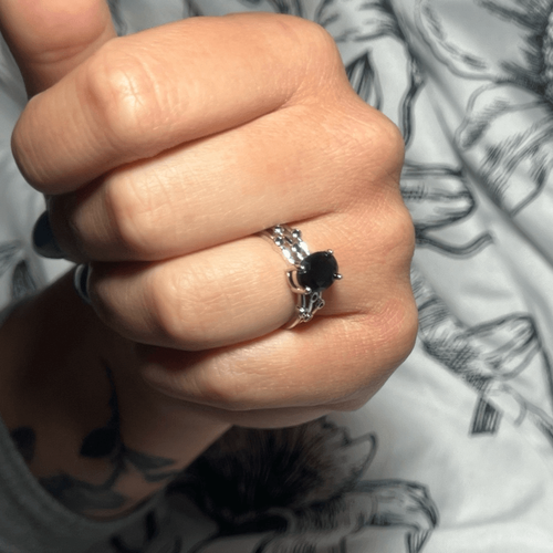 - Beautiful 925 Sterling Silver Black Obsidian Layered Ring - Picture 11 of 16