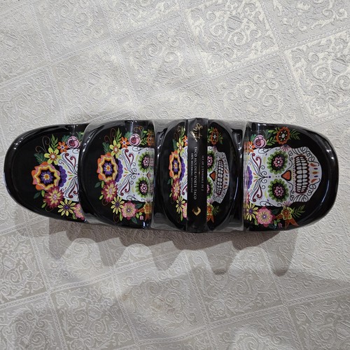 2 Spooky Night Halloween Sugar Skull Day Of Dead Taco Holder Tray Black Melamime - Picture 12 of 13