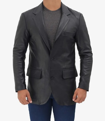 Herren Kerb Revers 2 Knöpfe Schwarz Lammleder Leder Blazer XXL - Bild 3 von 4