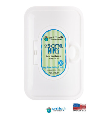 earthbath Shed Control Pet Grooming Wipes Green Tea,Awapuhi&Omega-6 Fatty Acids