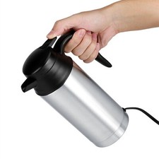 12V 750ml Stainless Steel Electric Car Kettle Heating Cup Coffee Mug Travel W AC
