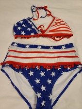 UNBRANDED RED/WHITE/BLUE 2-PC Bikini Set; Size L; READ DESCRIPTION; SIZE L; EUC
