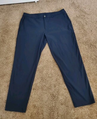 Lululemon Mens ABC Pants Size 36 Navy Blue Inseam 27'' Square Dot Confort Stretch