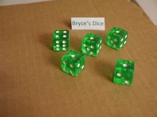 NEW 5 Transparent Green RPG Bunco Gaming Dice Set 16mm D6 Great Home Casino