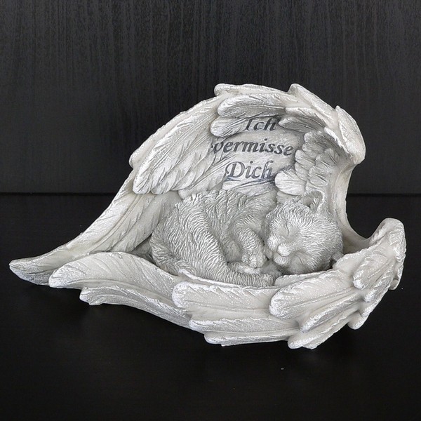 "Grabschmuck Katze In FlüGel 21Cm \"Ich Vermisse Dich\" Trauerengel Grabdeko Engel"-image