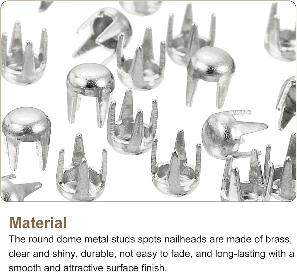 200Pcs 2Mm Silver round Dome Studs Metal Claw Beads Nailhead Rivets Spike Studs - Image 4 of 4