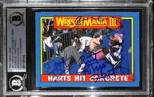 Bret Hart Jim Neidhart Danny Davis +1 Signed 1987 Topps WWF Card #57 BAS COA RC